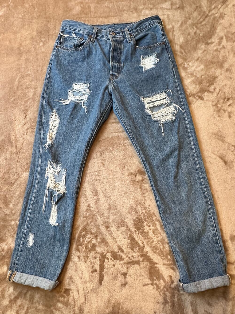 Levi's 501 Skinny Distressed Jeans Women's 27x28 High Rise Medium Wash